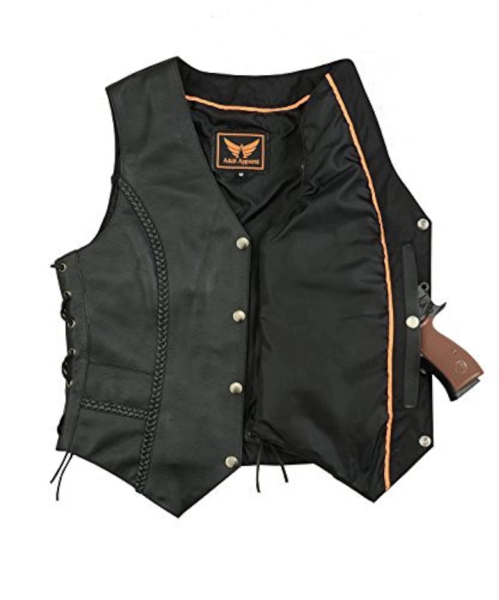 Motorcycle Biker Classic Vest with Gun Pocket, Cowhide Leather